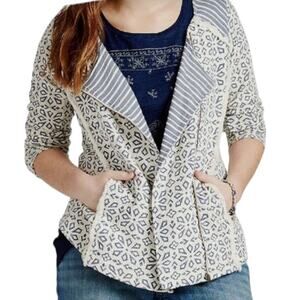 Lucky Brand Cotton moto jacket Chambray print XL